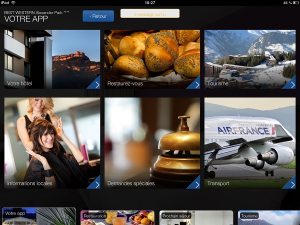 Un exemple d'interface de l'application LoungeUp pour un hôtel Best Western.