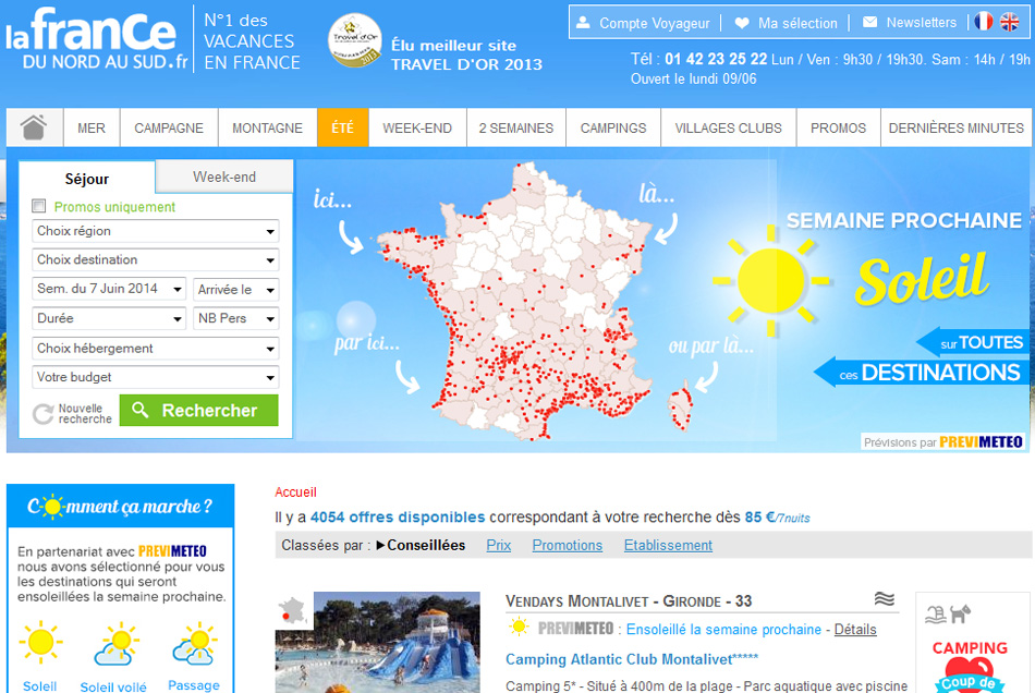 La France du Nord au Sud met en ligne un moteur de recherches basé sur la météo