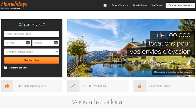 Le nouveau site de Homelidays.com laisse une large place aux photos - Capture d'écran