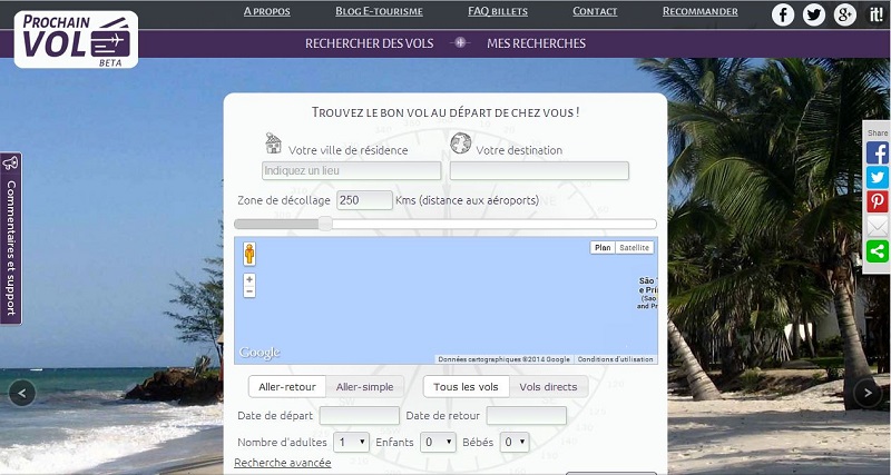 La jeune startup made in France vient de lancer la version bêta de son site de comparateur de vols, ProchainVol.