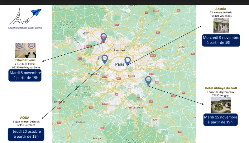 Les lieux des workshop qui seront organisés par l'ACTIF - DR