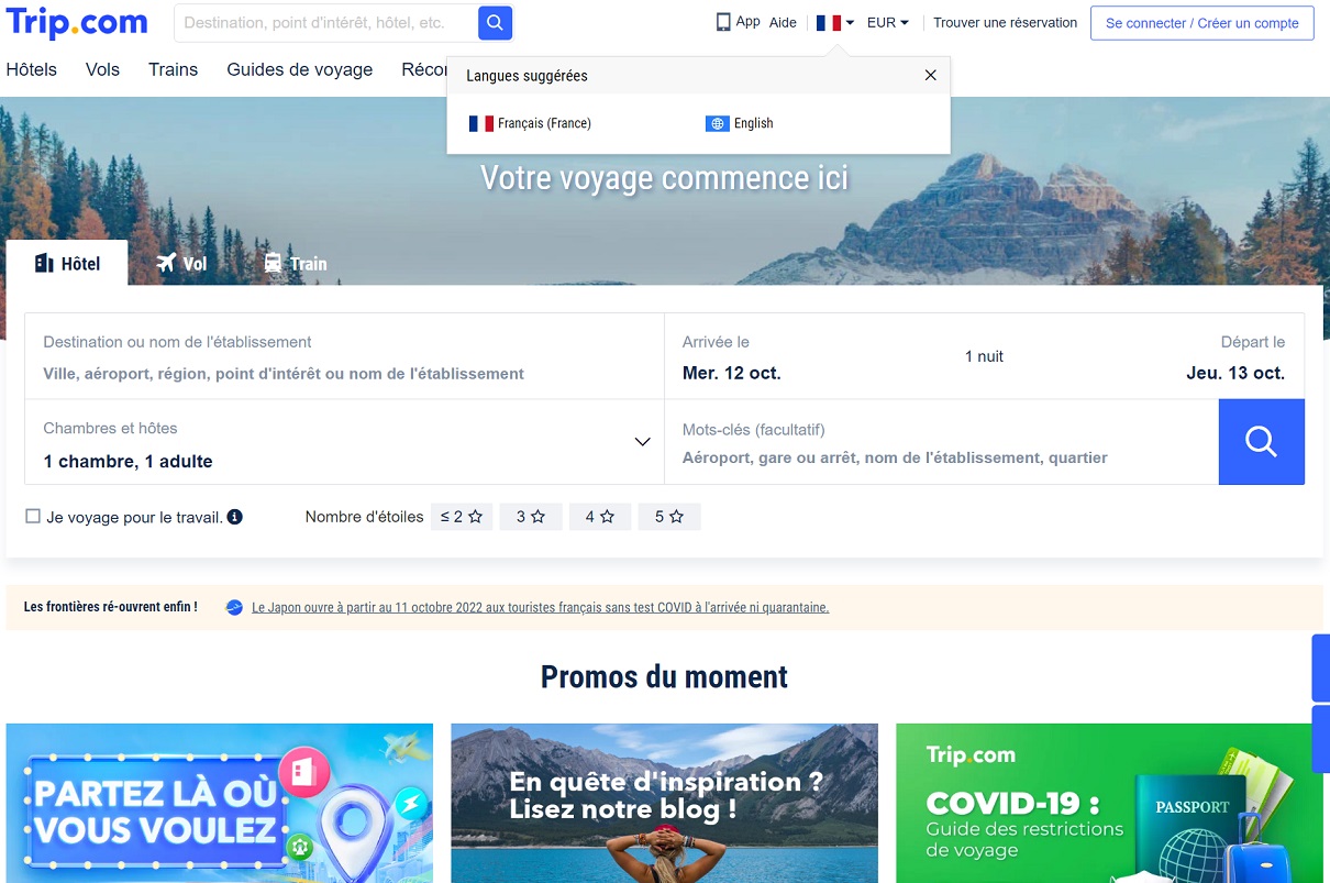 Trip.com a lancé un site en français - DR