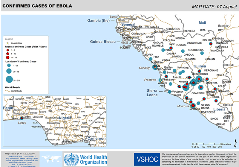 Quatre pays de l'Afrique de l'Ouest sont touchés par cette épidémie du virus Ebola, qui a déjà fait 1145 victimes - DR : OMS