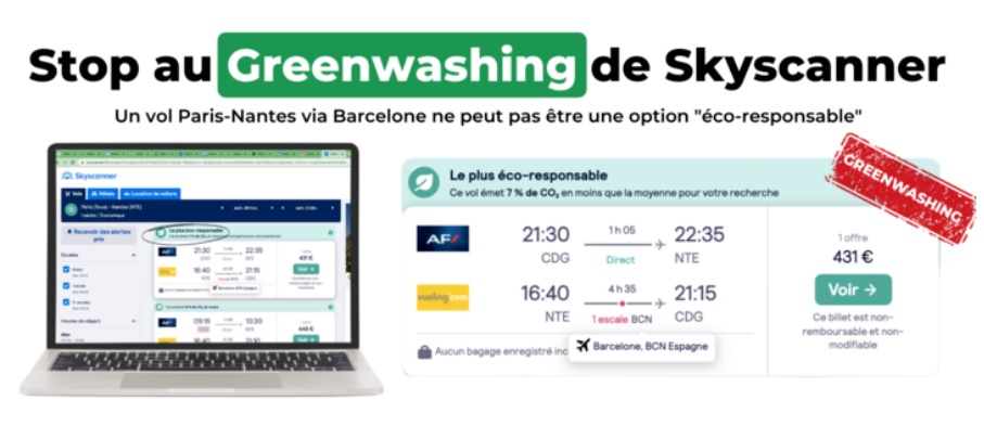 Après la plainte, voici une pétition contre les pratiques de "greenwashing" de Skyscanner - Capture écran