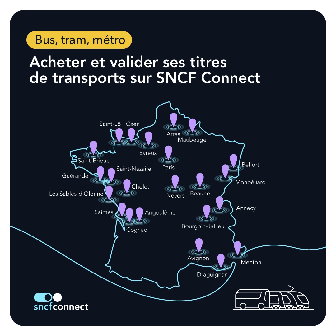 22 réseaux de transports urbains accessibles depuis SNCF Connect