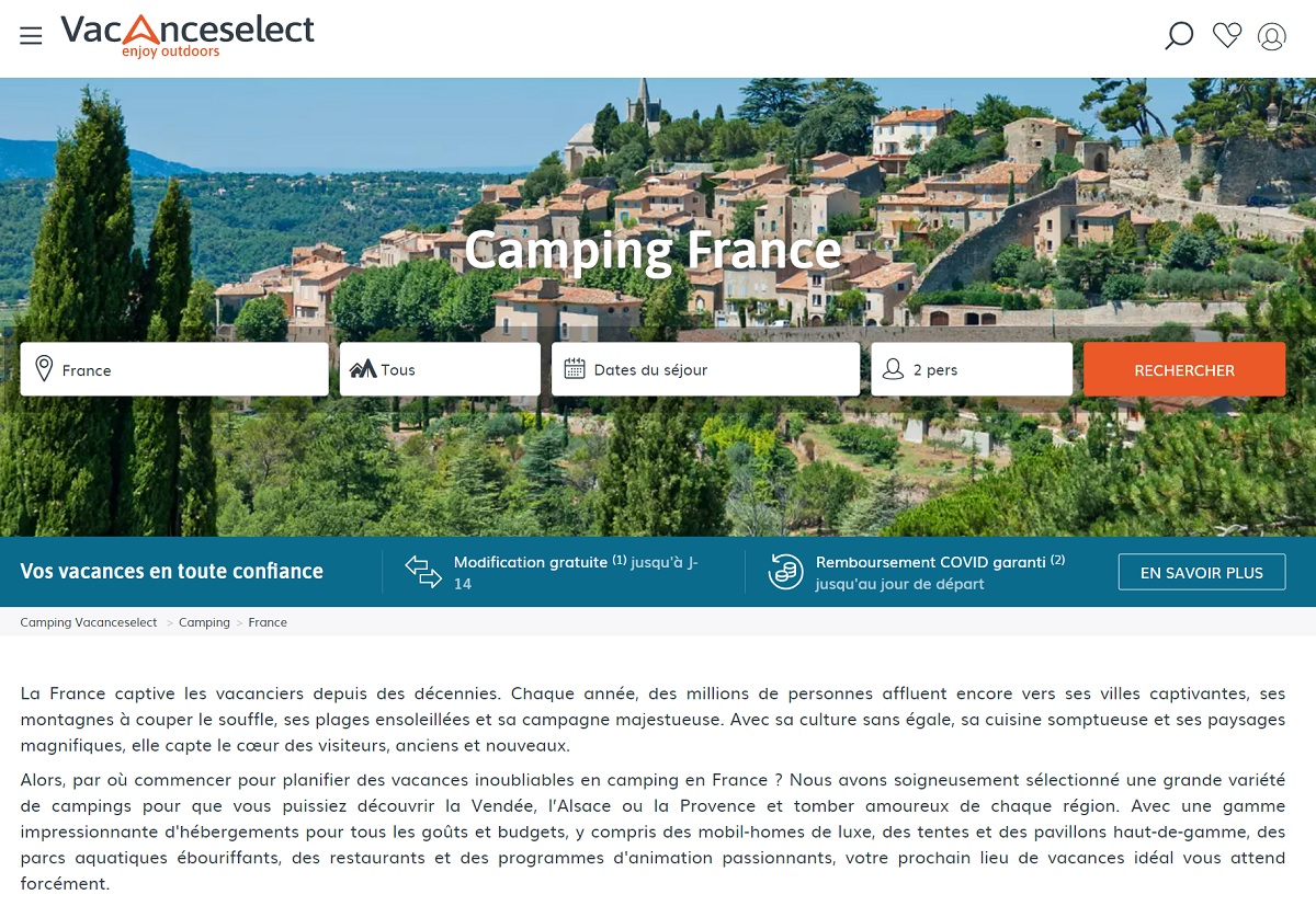 Le groupe Vacanceselect détient les marques Vacanceselect et Tohapi et les plateformes Vacanceselect, Canvas Holidays et Selectcamp - Capture d'écran Vacanceselect