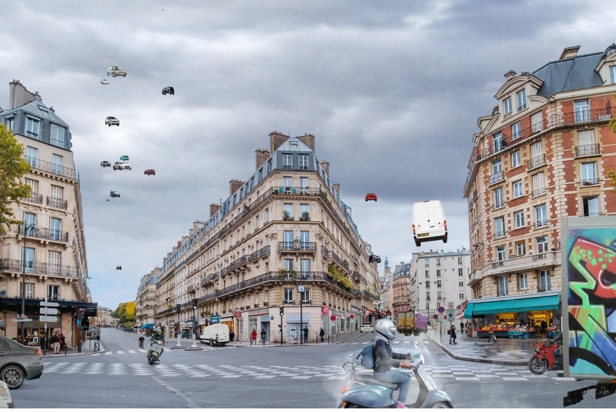 Jan Kamensky fait voler les voitures du boulevard St Germain à Paris - DR : Jan Kamensky