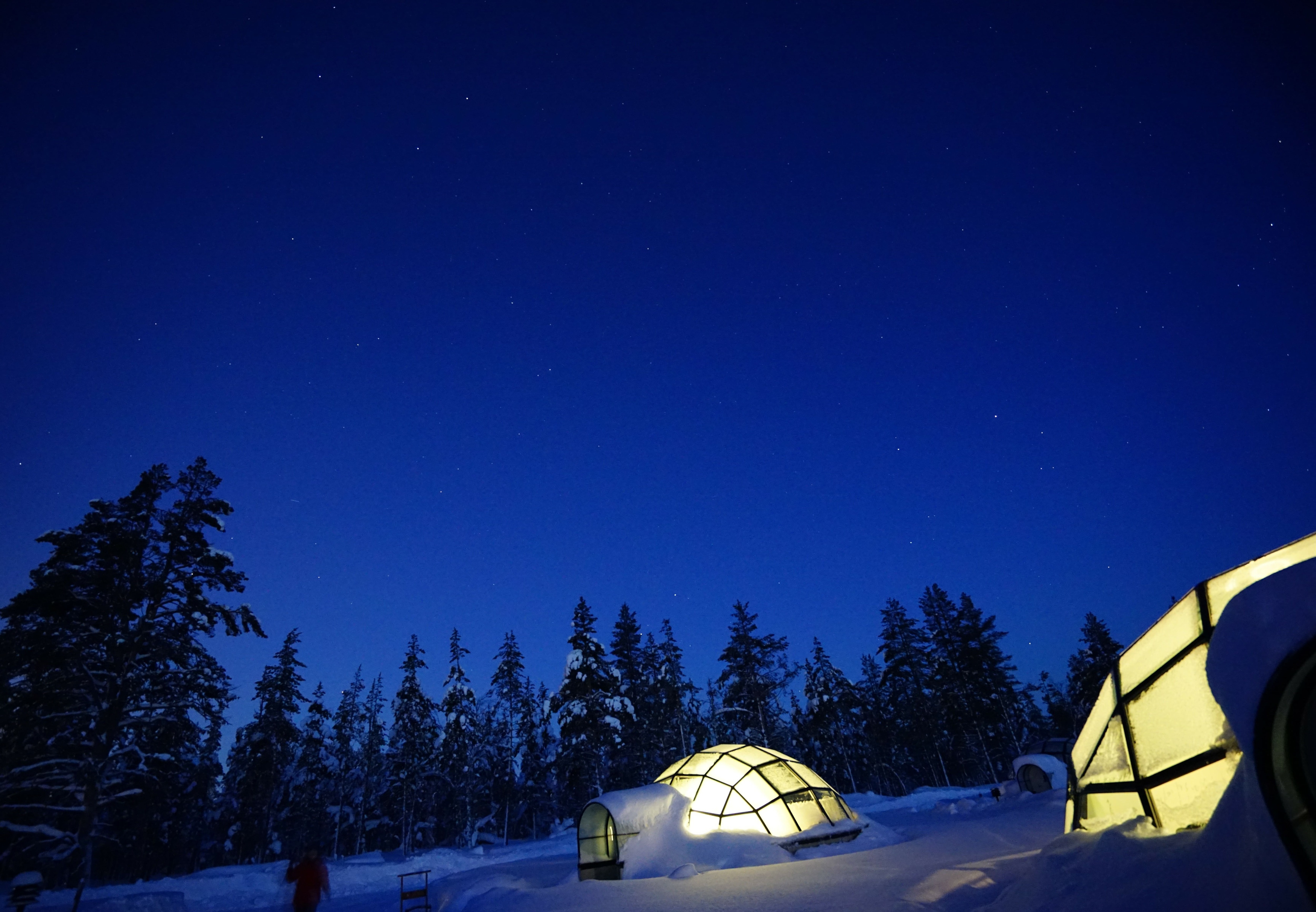 Un igloo en verre dans la neige la nuit. Une maison de verre pour observer les aurores boréales. Finlande © twabian - stock.adobe.com Un igloo en verre dans la neige la nuit. Une maison de verre pour observer les aurores boréales. Finlande © twabian - stock.adobe.com