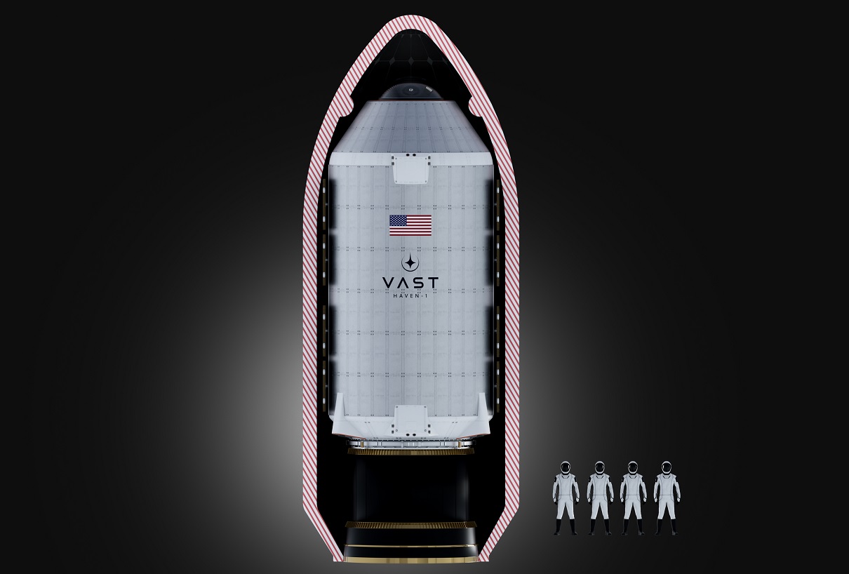 Vast : la petite station de Vast dénommée Haven-1, de dix mètres de long sur quatre mètres de large pourra accueillir un équipage de quatre personnes pendant trente jours. Celle-ci sera transportée par une capsule Crew Dragon de SpaceX. - DR VAST