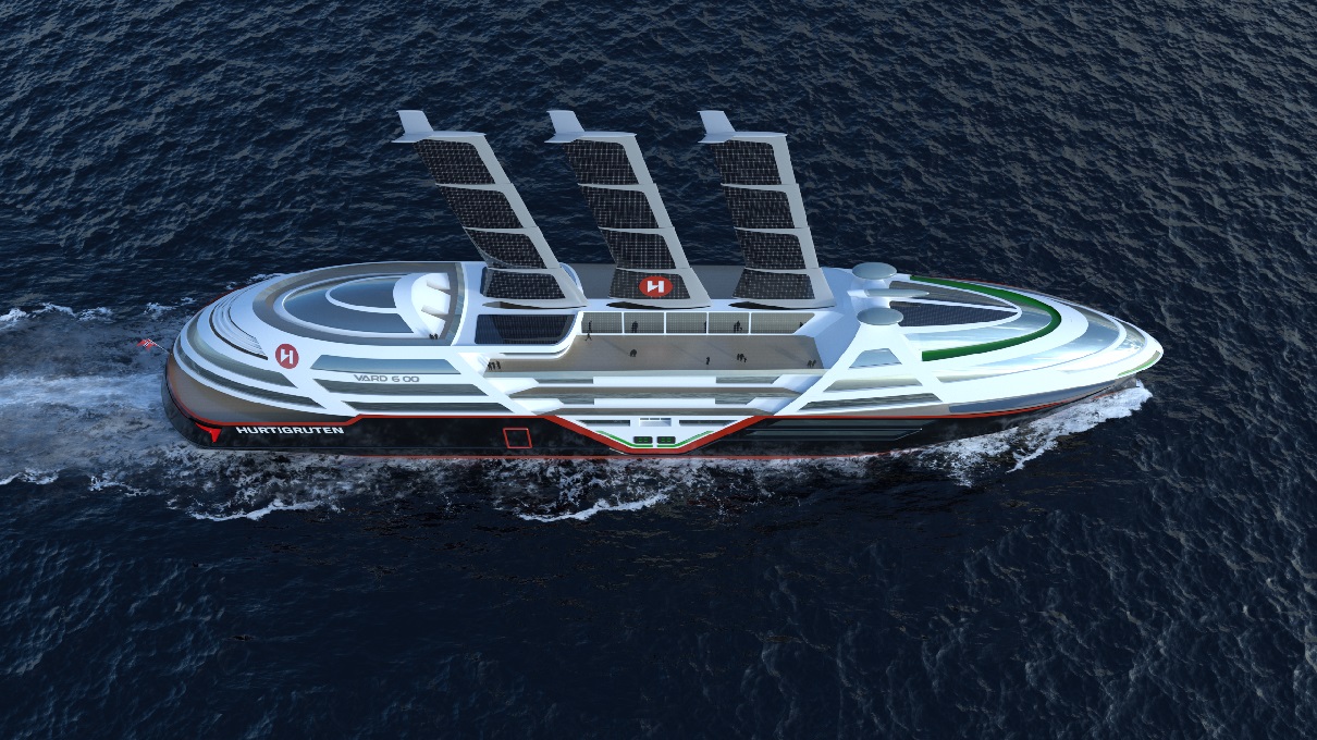 Le navire zéro émission "Sea Zero" d'Hurtigruten sera doté de voiles rétractables -  Credit VARD Design