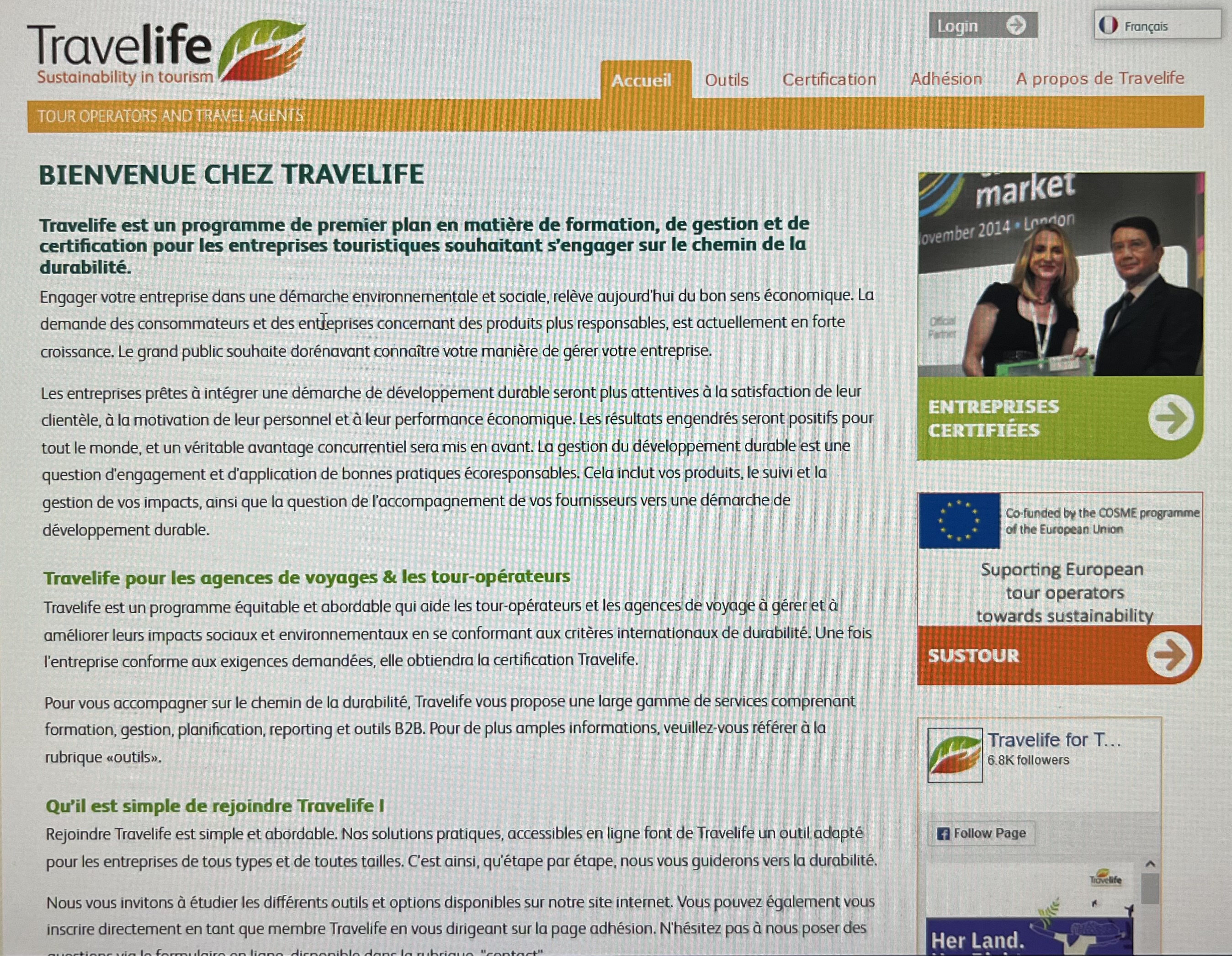 La home du site Travelife (PB)