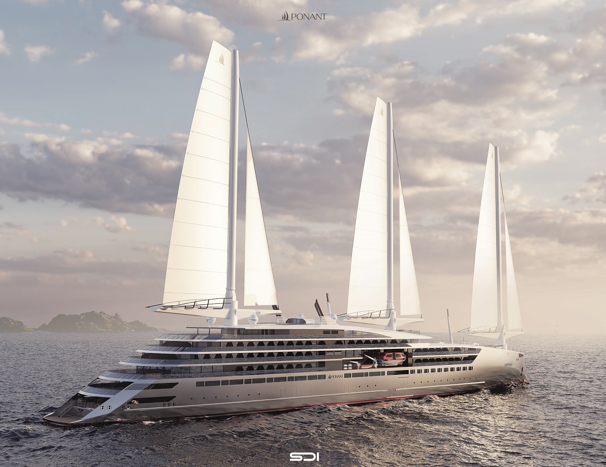 Dans le cadre de l’appel d’offres, deux systèmes de propulsion vélique sont en cours d’étude. Ici une image 3D du projet Swap2Zero avec la technologie Solid Sail - DR : STIRLING DESIGN INTERNATIONAL_SOLID SAIL