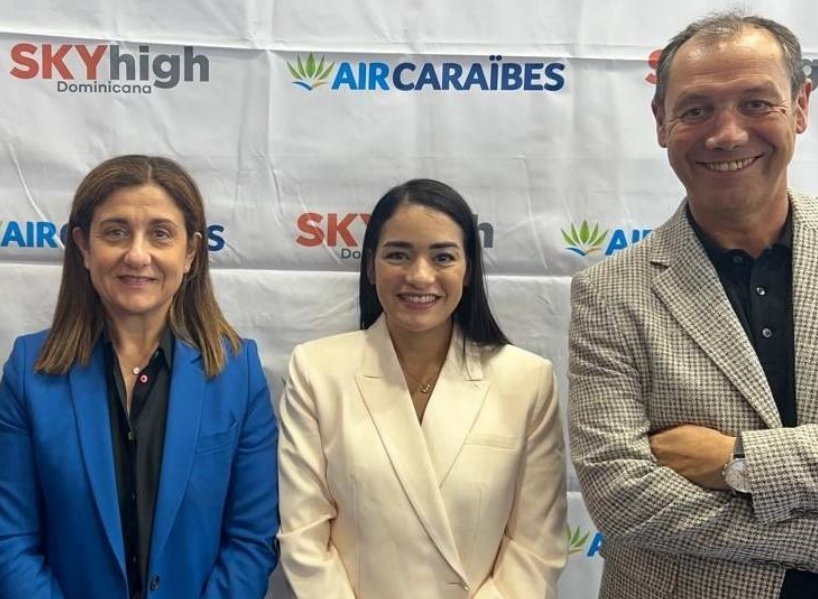 De gauche à droite : Christine Ourmières-Widener (Directrice Générale Air Caraïbes, Air  Caraïbes Atlantique, French bee et Hi line Cargo), Cesarina Beauchamp (Vice-présidente de  Skyhigh Dominicana) et Eric Michel (Directeur Général Adjoint Air Caraïbes). - DR