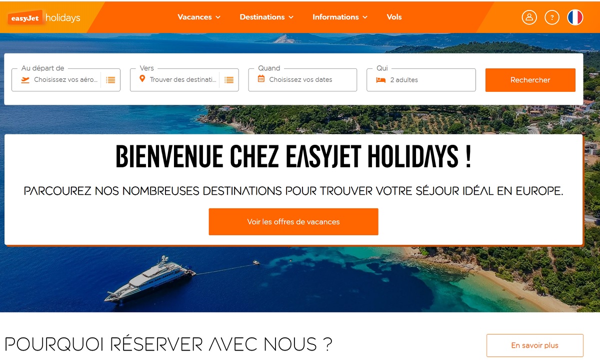 easyJet holidays se lance sur le marché français - Photo Capture écran