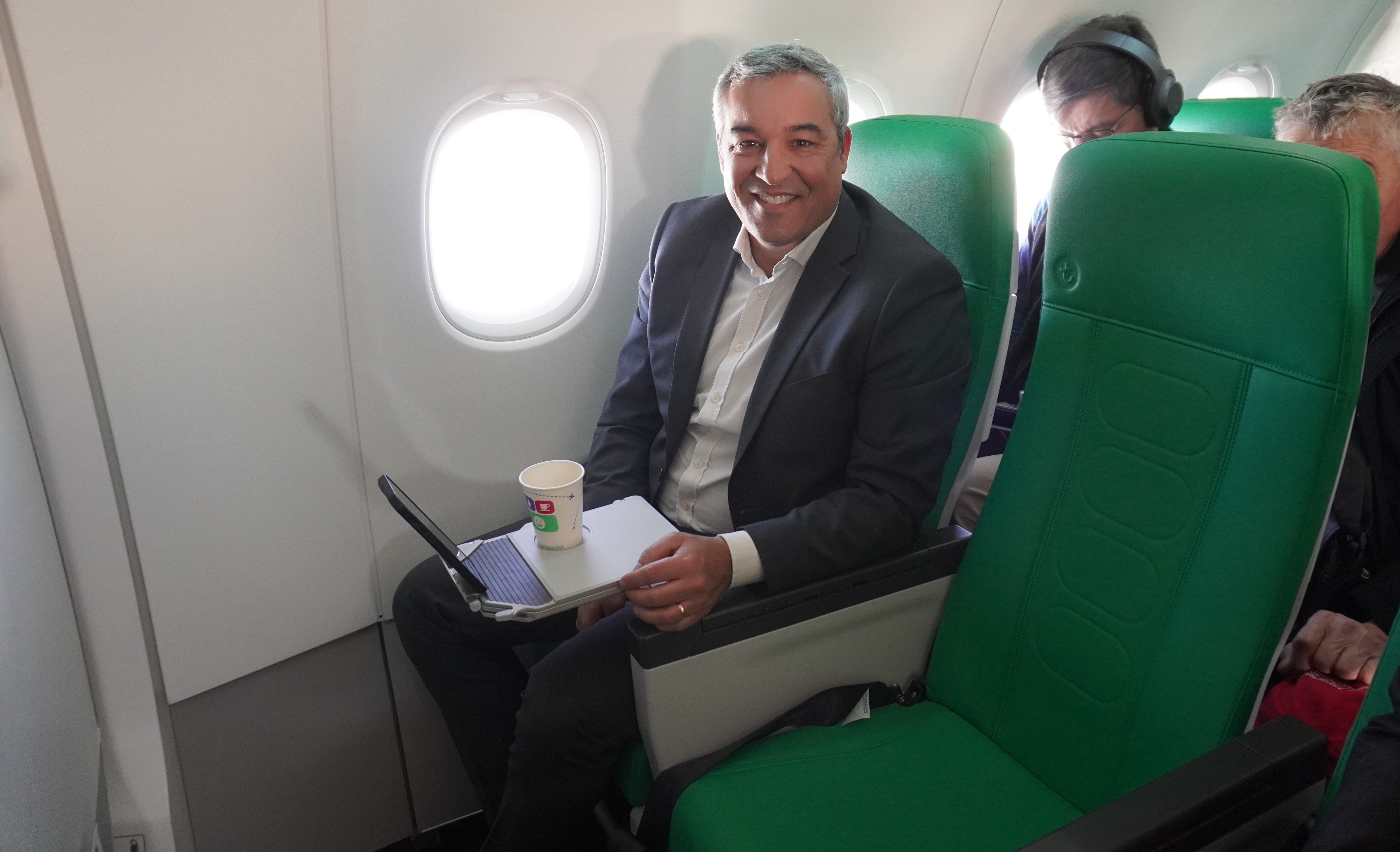 O.Mazzucchelli à bord du 1er vol commercial de l'A320neo de Transavia le 15 janvier. Photo : C.Hardin