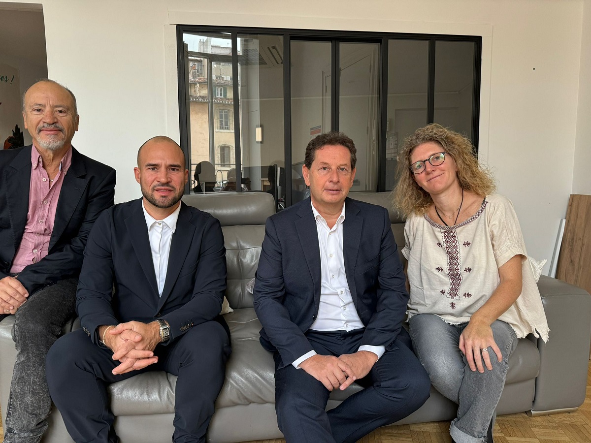 Jean et Fabien da Luz, Philippe Korcia et Céline Eymery dans les locaux de TourMaG à Marseille - Photo AB