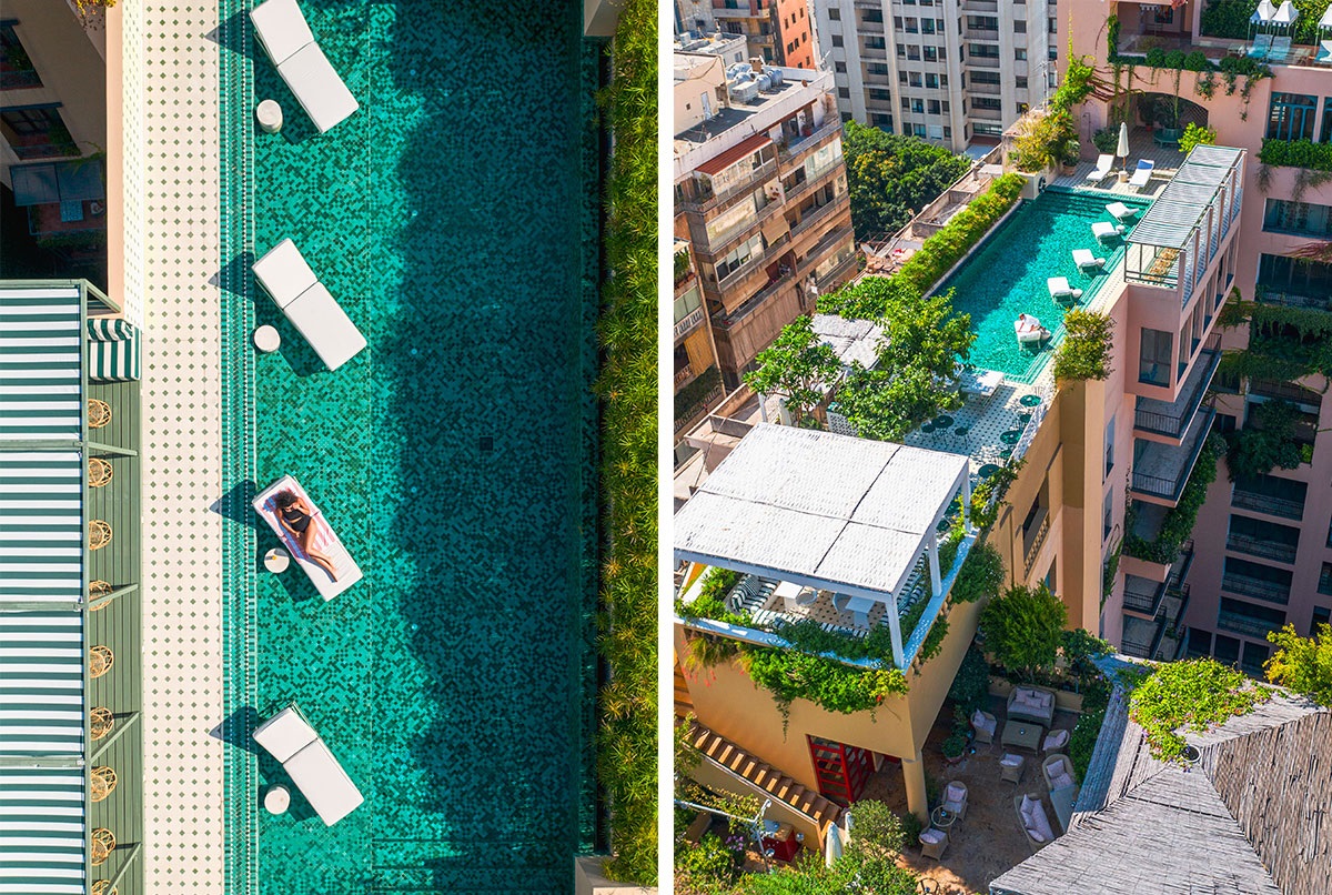 La piscine sur un toit terrasse du Relais & Châteaux hôtel Albergo à Beyrouth, Liban - Photo RC