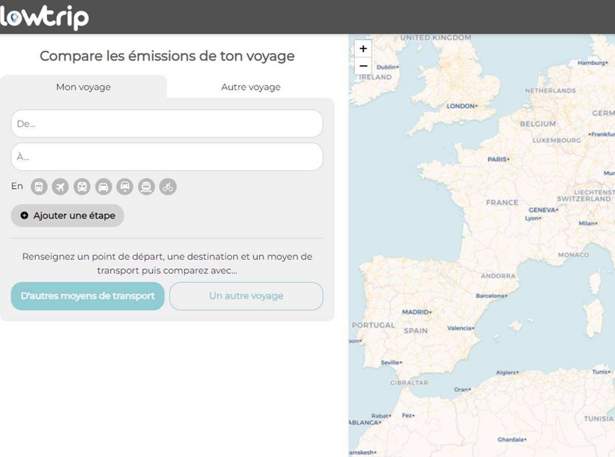 Mollow lance son calculateur carbone d’itinéraire : Lowtrip - Capture écran