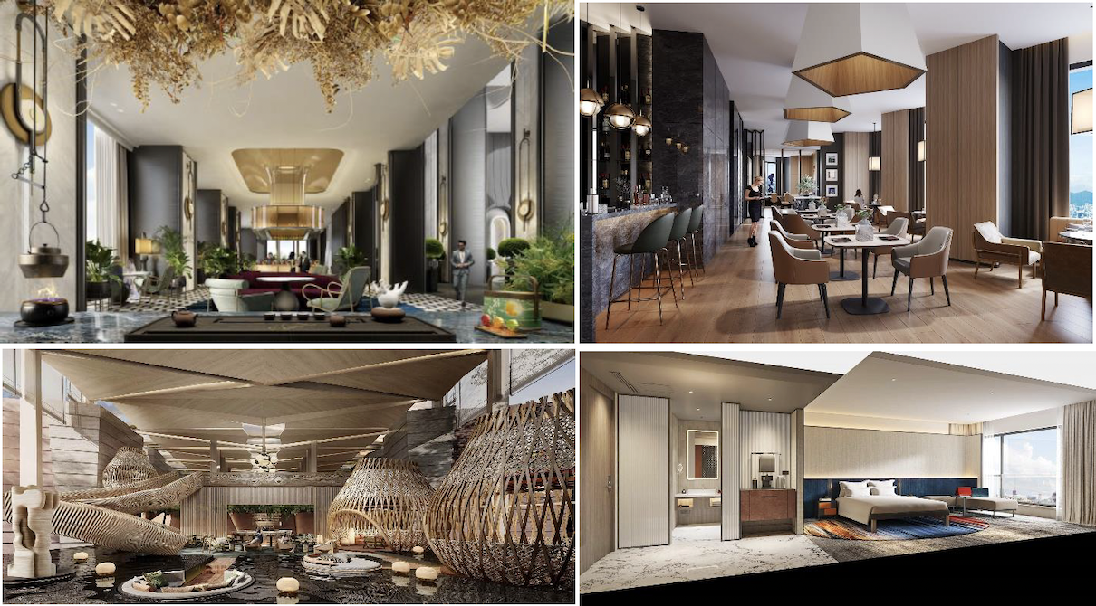 Le Fairmont Xiamen (en haut à gauche), le Pullman Chongqing (en haut à droite), le Chengdu Expo Waterfall - MGallery Collection (en bas à gauche), et le Novotel Nanjing (en bas à droite), ouvriront en 2024 - Accor