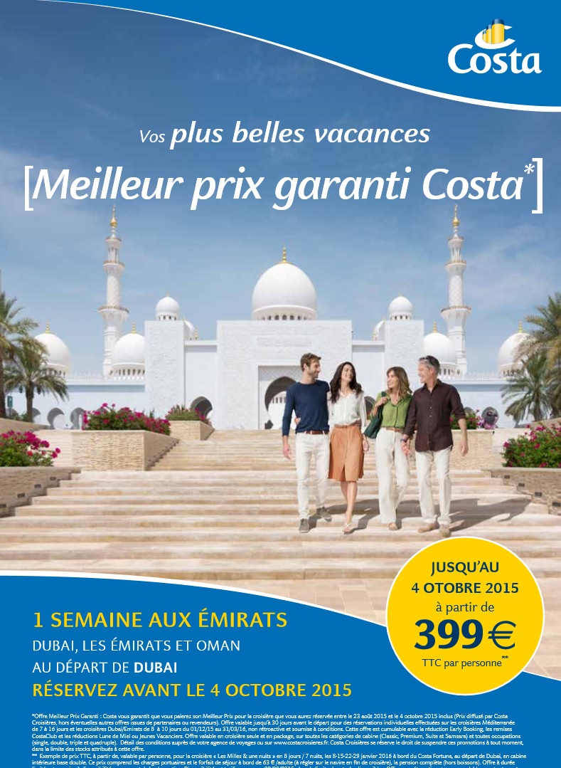 Hiver 2015-16 : Costa Croisières lance une opération "Meilleur Prix Garanti"