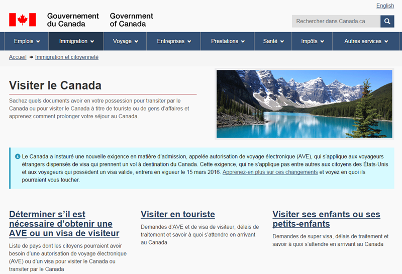 Après les USA c'est au tour du Canada de mettre en place un formulaire électronique payant /capture écran