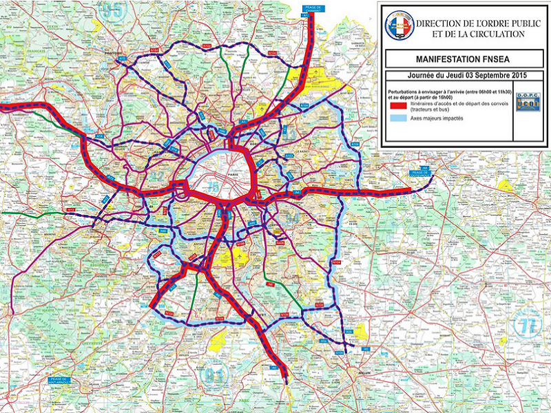 La carte des difficultés sur les autroutes autour de Paris - DR : Préfecture de Police de Paris
