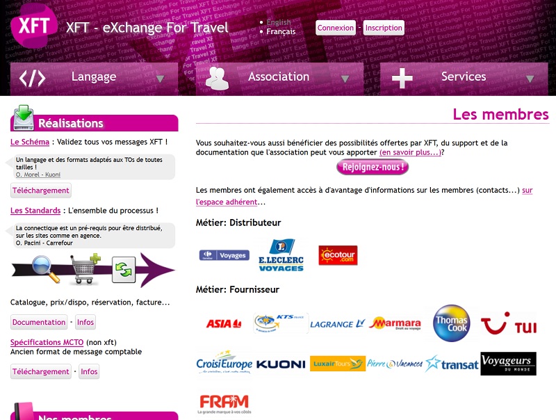 Créée il y 10 ans, l'association XFT regroupe de nombreux acteurs de l'industrie du tourisme et du voyage (Tour Opérateurs, Distributeurs, GDS, Prestataires techniques...) Créée il y 10 ans, l'association XFT regroupe de nombreux acteurs de l'industrie du tourisme et du voyage (Tour Opérateurs, Distributeurs, GDS, Prestataires techniques...)