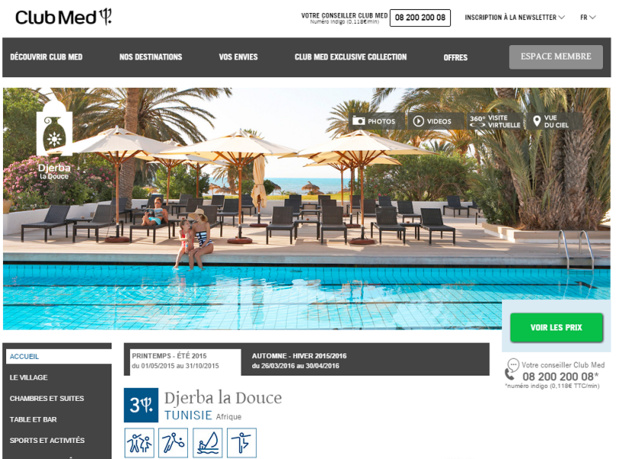 Club Med will not schedule the Djerba la Douce Village on the Winter 2015/2016 program - Screenshot