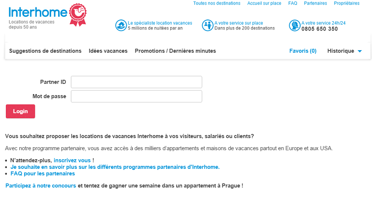 Le site professionnel d'Interhome est disponible 24h/24 et 7j/7 - Capture d'écran