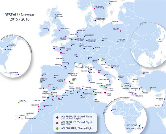 Le réseau des destinations desservies au départ de l'aéroport Marseille Provence en 2015/2016 - DR : Aéroport Marseille Provence