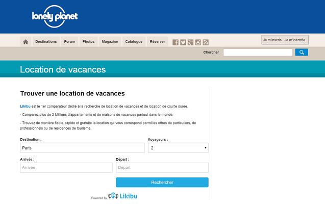 Lonely Planet et Likibu.com s'associent - Capture d'écran