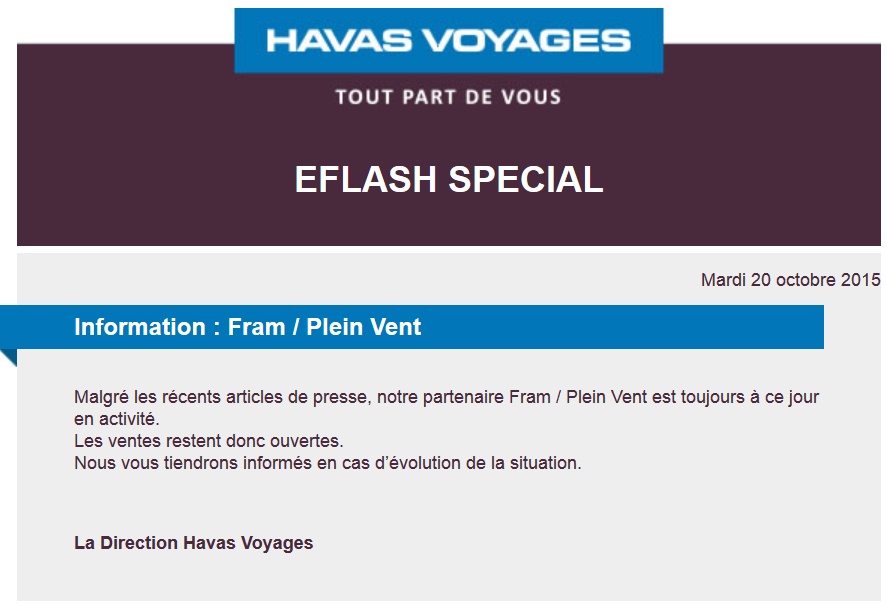 Havas Voyages : les ventes de FRAM / Plein Vent (à nouveau) ouvertes