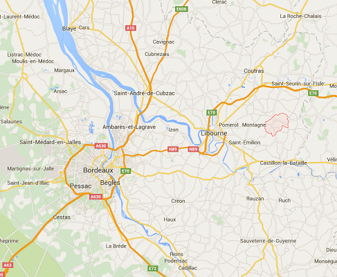 L'accident s'est produit à Puisseguin, près de Libourne, à l'Est de Bordeaux - DR : Google Maps