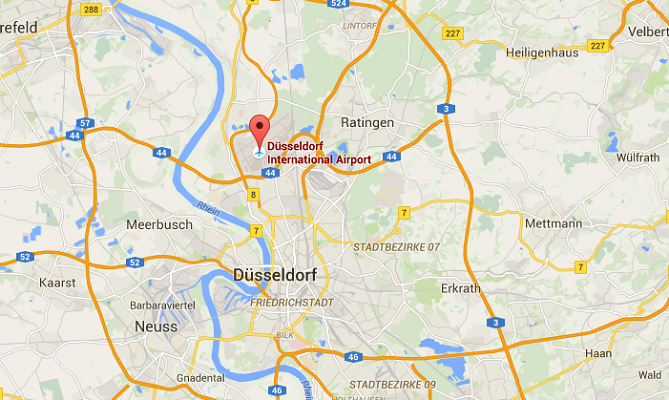 Le trafic de l'aéroport de Düsseldorf a été perturbé ce matin - DR : Google Maps