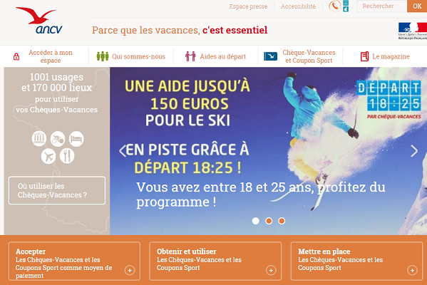 Conçu en responsive design, le nouveau site Internet de l'ANCV s'adapte à toutes les tailles d'écran sur lesquels il est consulté - Capture d'écran