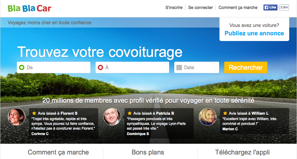 La plateforme met en relation conducteurs et passagers - Capture BlaBlaCar