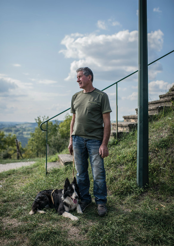 Jean-Pierre Vaujour, truffle grower and his dog Jean-Pierre Vaujour, truffle grower and his dog