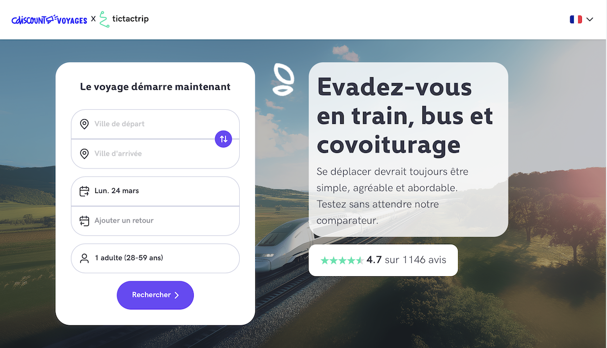 Cdiscount Voyages s’associe à Tictactrip et Verytrain pour proposer une nouvelle gamme de trajets - Site Cdiscount Voyages