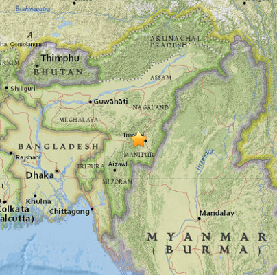 L'épicentre du séisme est situé près d'Imphal dans le Nord-Est de l'Inde - DR : USGS