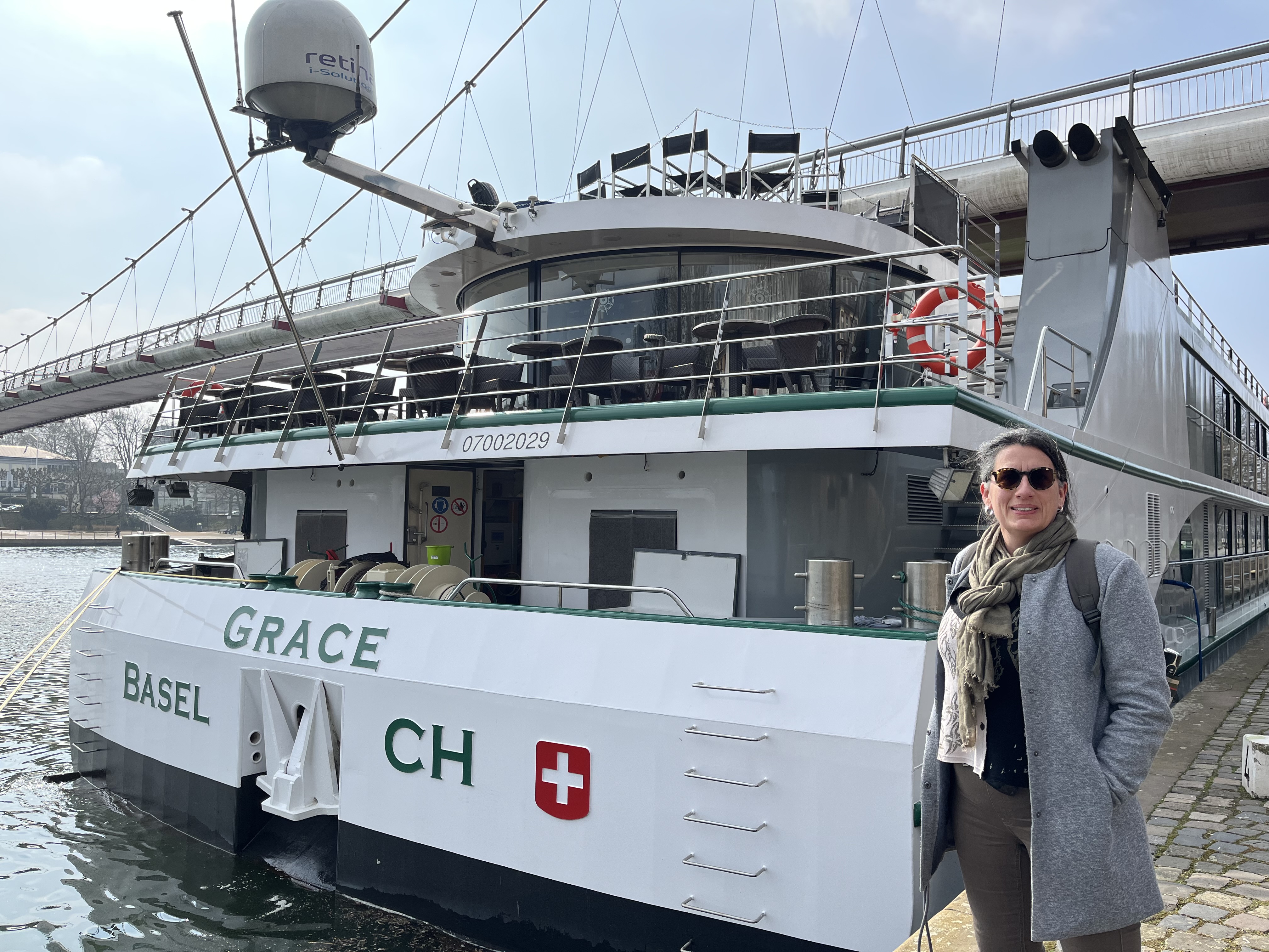 Bénédicte Richer, directrice du tourisme allemand en France, au départ des bateaux à Francfort  (©PB)