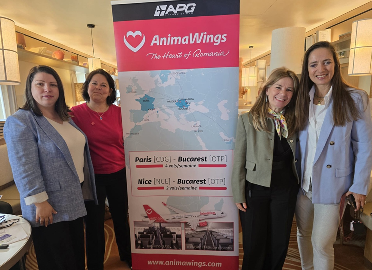 Diana Dima (Animawings), Catherine Vaurillon (APG), Sevinc Laurent (APG) et Alessandra Del Bueno (Aéroport de Nice Côte d'Azur) ont présenté les nouveaux vols qui vont débuter le 17 avril vers Bucarest en Roumanie - Photo CE