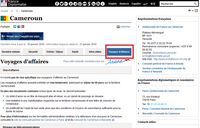 Quai d'Orsay : nouvel onglet voyages d'affaires dans les Conseils aux Voyageurs Quai d'Orsay : nouvel onglet voyages d'affaires dans les Conseils aux Voyageurs
