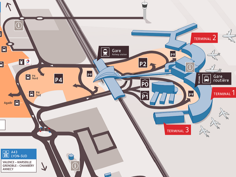 Les navettes des parkings privés situés autour de l'aéroport Lyon-Saint Exupéry ne pourront plus prendre en charge et transporter leurs clients jusqu'aux "Dépose-minute" des terminaux 1, 2 et 3 - DR : Aéroports de Lyon