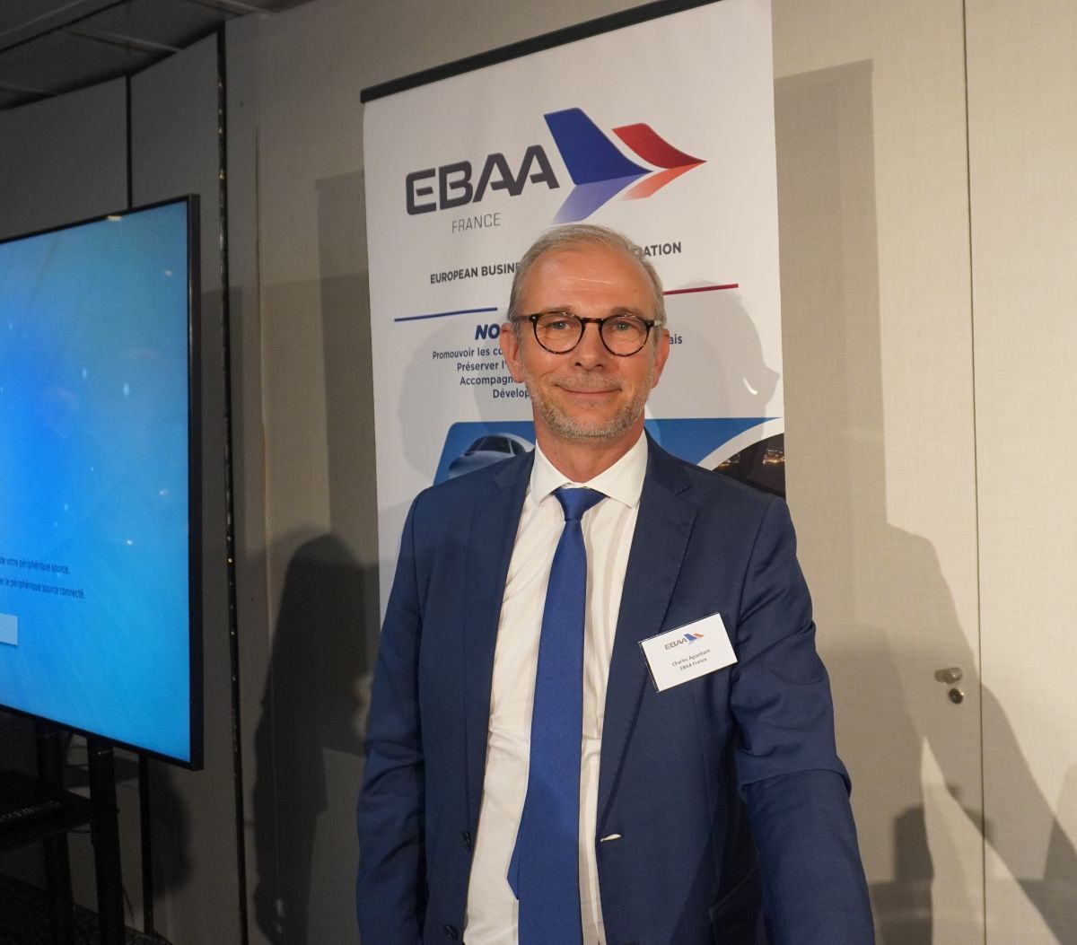 Charles Aguettant, Président de l'EBAA le 13 mai à Paris. "Notre aviation est au service des territoires, de l'industrie, de l'urgence, de la cohésion et de l'économie de notre pays". Photo : C.Hardin