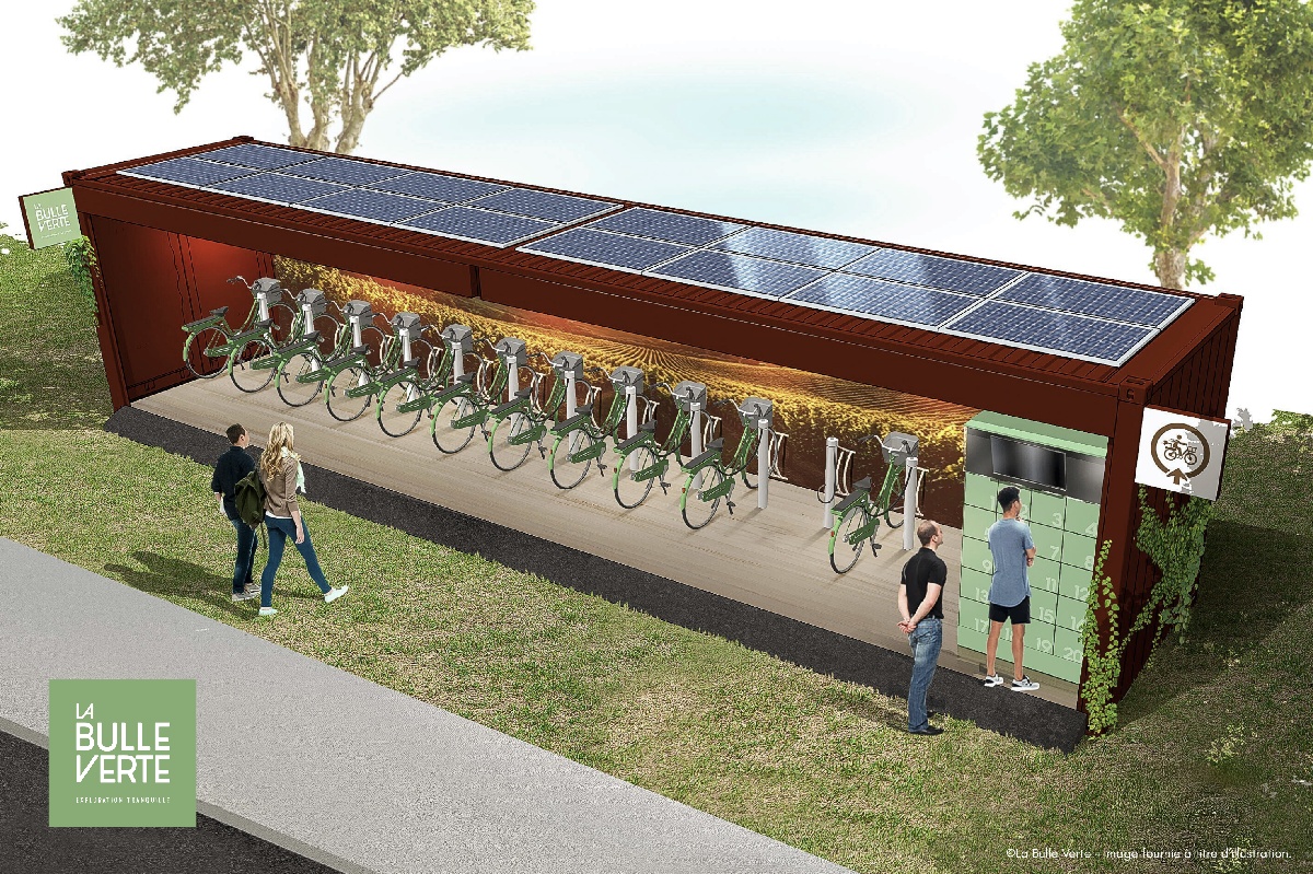 Illustration de la station de vélos à assitance électrique en Gironde, à Cérons - Image La Bulle Verte