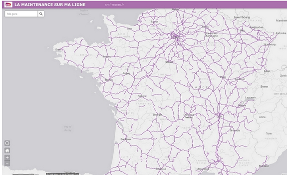 La carte interactive de la SNCF présente les travaux effectués et à venir sur les lignes - Capture d'écran