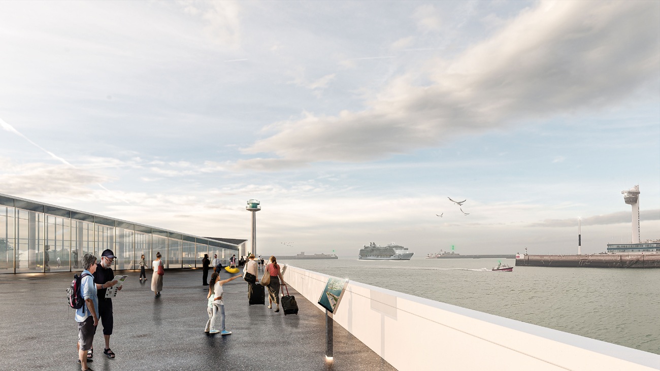 Vue depuis la terrasse - Pont Terminal 1 - Photo :  Vize rending for Enia Architectes Vue depuis la terrasse - Pont Terminal 1 - Photo :  Vize rending for Enia Architectes