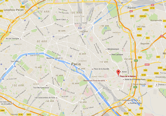 La mobilisation des VTC perturbe la circulation autour de la place de la Nation à Paris - DR : Google Maps