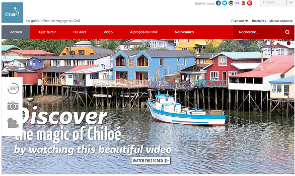Capture d'écran du site Internet de Chile Travel