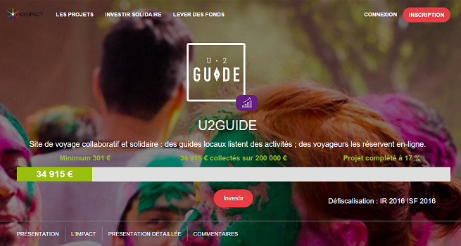 La campagne de crowfunding de U2GUIDE est lancée sur 1001Pact.com - Capture d'écran